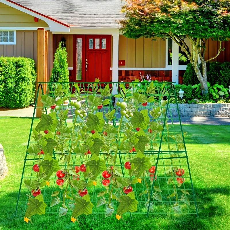 Image of 2sets Foldable Cucumber Support Netting| A-type Garden Support Net, Very Suitable For Outdoor Climbing Plants, Climbing Net, Very Suitable For Pumpkins, Vegetables And Flowers -green Plastic