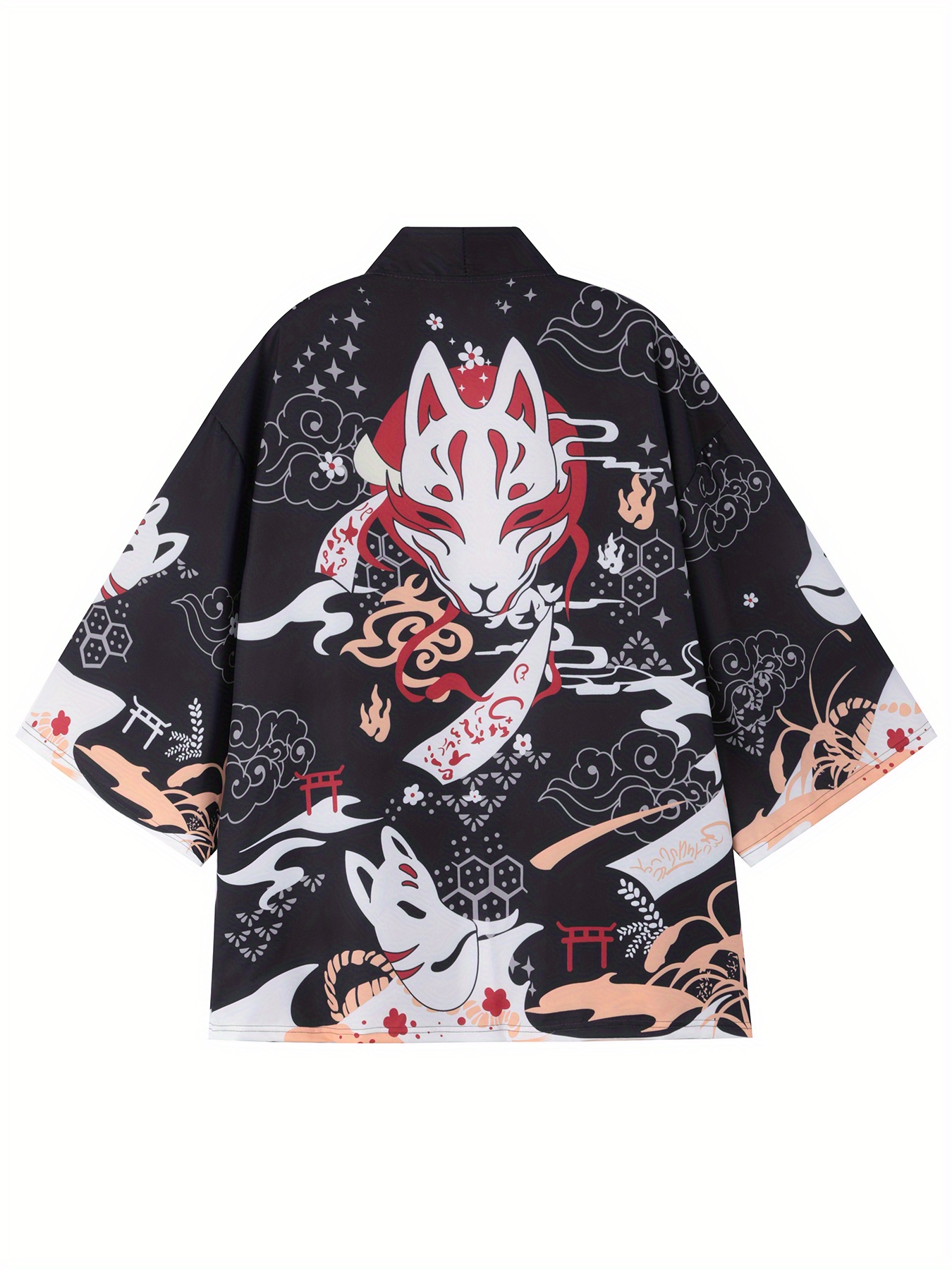 mens fox mask kimono cardigan black print red Temu Australia