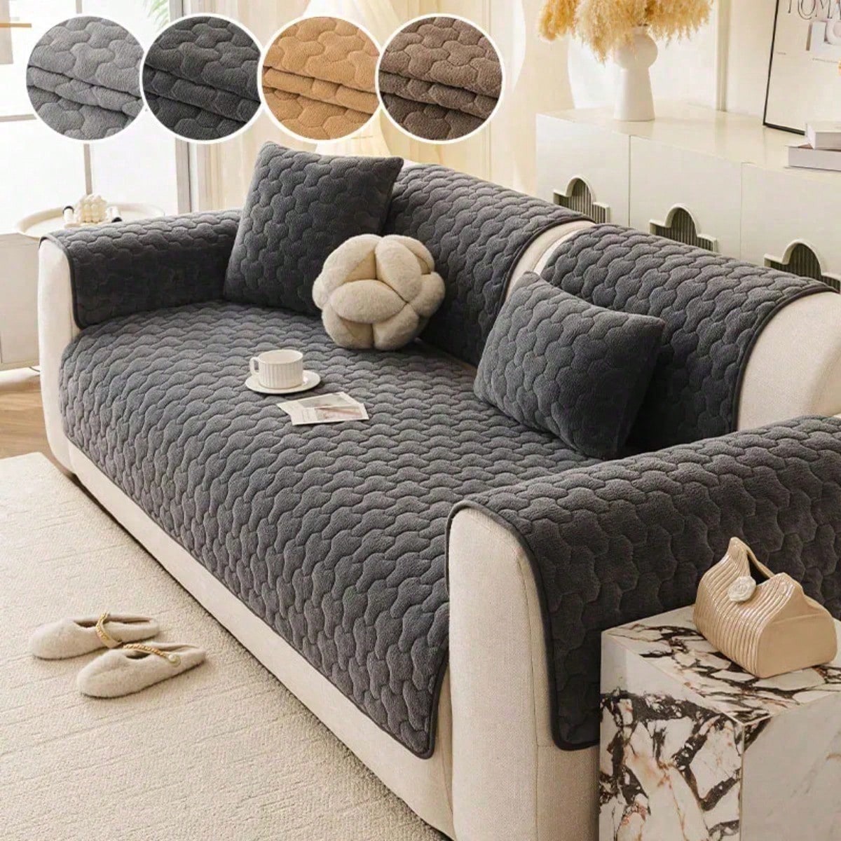 1pc-sofa Cushion, Anti Slip Sofa Cover, Thickened Winter Plush Seat Cushion Sofa Cushion For