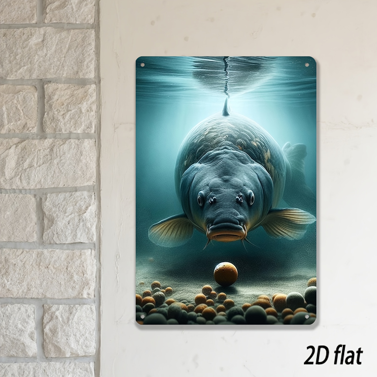 TEMU 2D Plat - 1 stuks Vintage Onderwater Karper Vis Metalen Muurkunst | 20.32X30.48 Cm Waterdicht Roestvrij IJzeren Bord met Realistisch Aquatisch