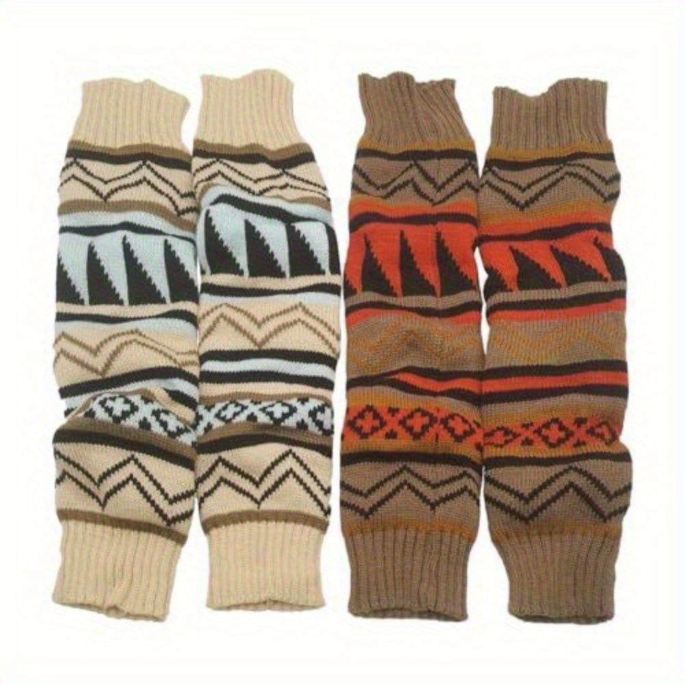 TEMU Bohemian Style Leg Warmers - Colorful Pattern Thick Socks, Winter Boot Matching , Indoor Yoga Thermal Leg Protection