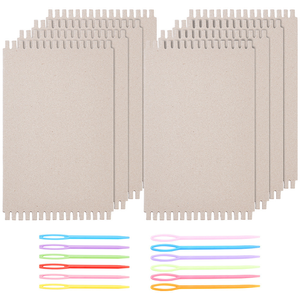 TEMU 1set 8pcs Tissages en Carton & 12pcs Aiguilles à Coudre en Plastique Sécurité Planches de Tissage Large Carte Outils de Tissage pour Débutants