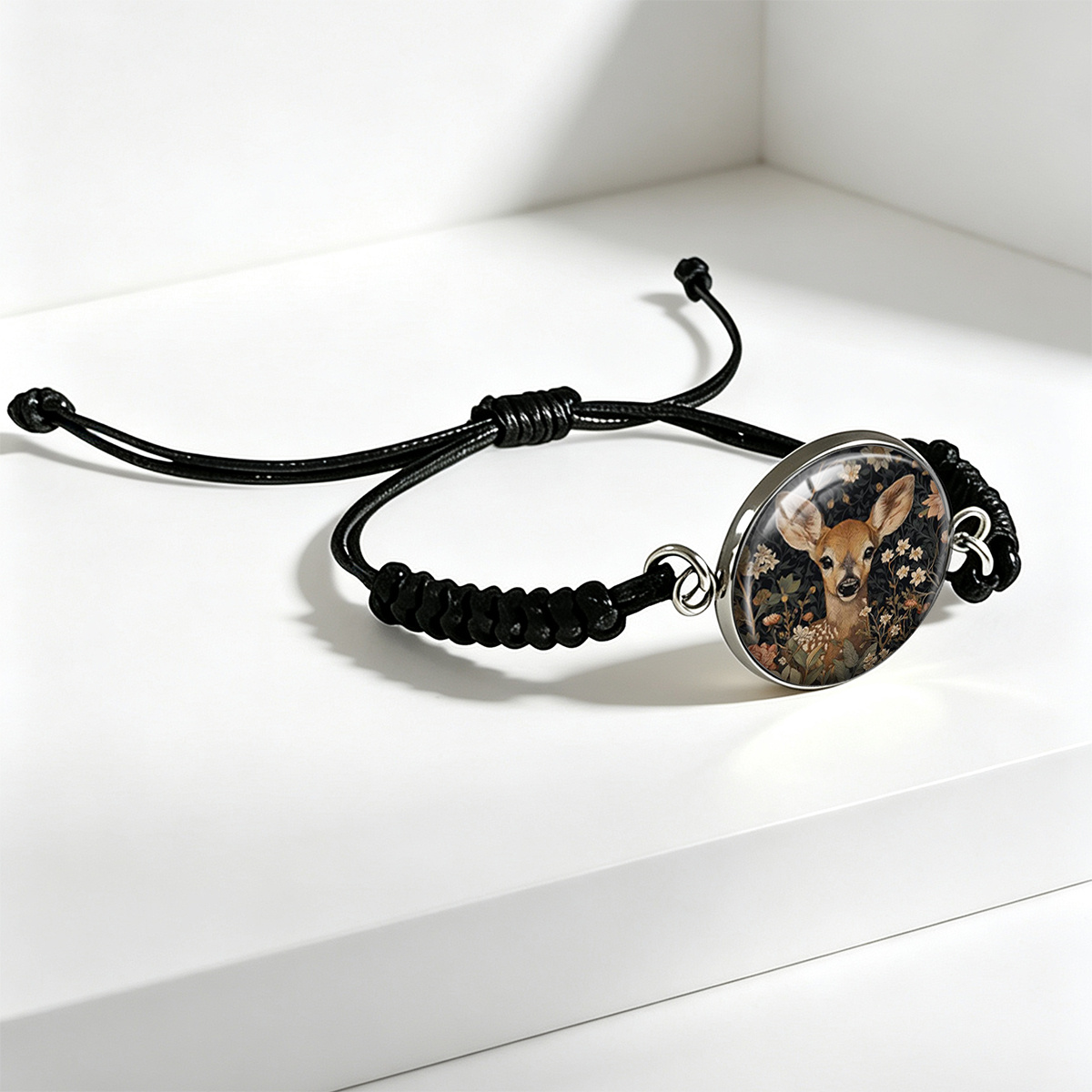 Dark Night Forest Deer Floral Print Adjustable Bracelet