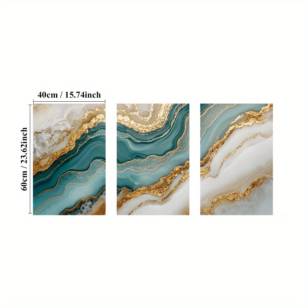 TEMU 3pcs Framed Waves Poster, Art, Marble Wall Decor, Gold Posters, Abstract Paintings, Elegant Art Prints, Home Decor, Decorative Paintings, Room