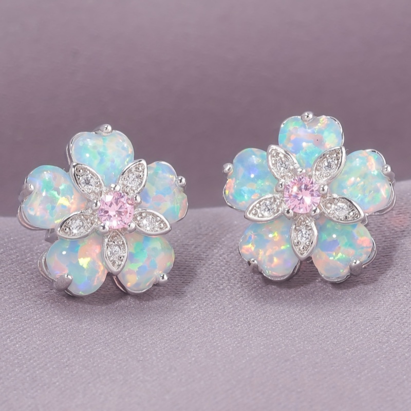 TEMU Boucles d'Oreilles à Perles Zirconia avec Incrustation de Fleurs et Strass pour Femmes, Vacances, , Décontractées, Élégantes, Cœur, Synthétique,
