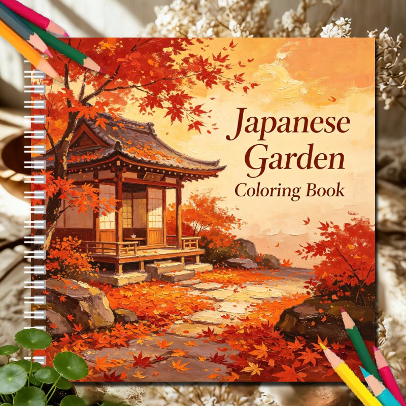 TEMU Libro para colorear para adultos con jardines japoneses: Diseños y distintivos de paisajes japoneses para aliviar el estrés y la relajación