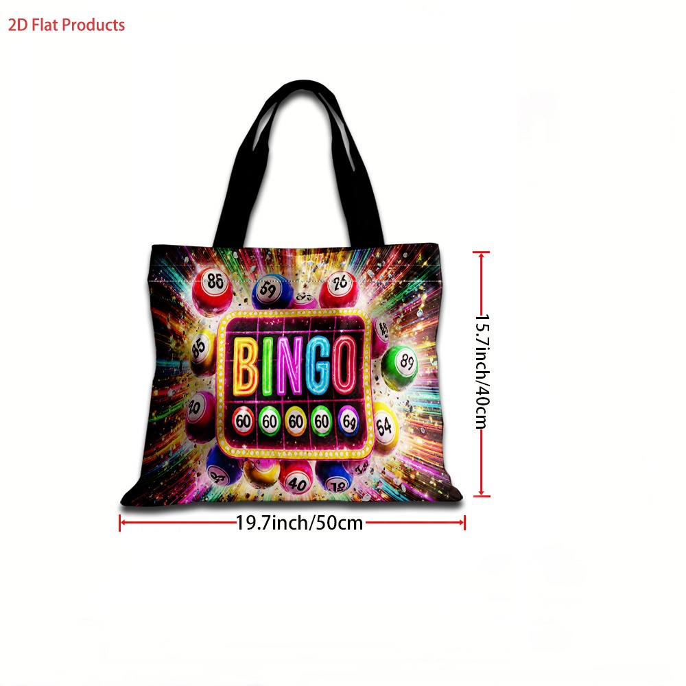 TEMU 1pc Bingo-themed Bingo Numbered 1-90 Tote Bag With Bingo Caller Board Design - Durable Polyester Bingo Game Accessory For Parties, Travel, &