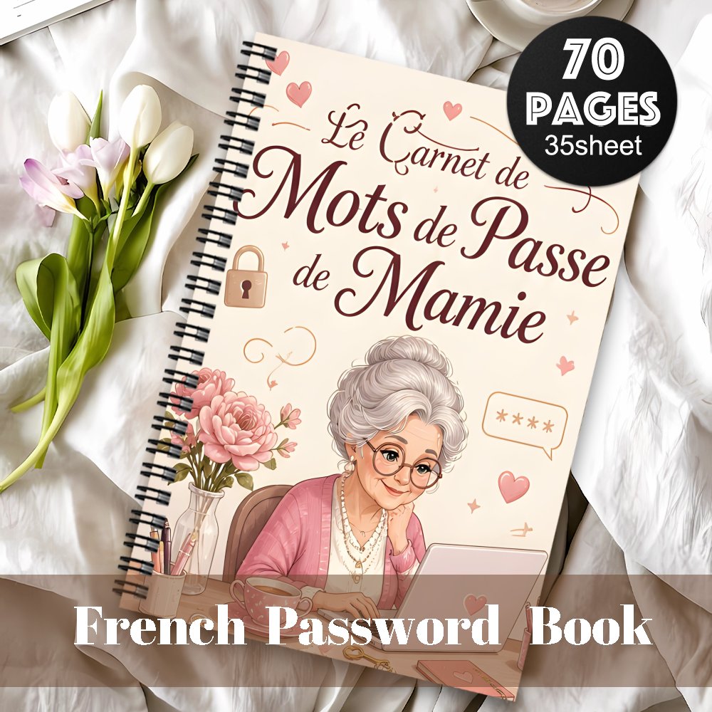 TEMU 1pc Carnet d'écriture spiralé avec de passe français amusant pour connexion Internet et ordinateur, livre de , enregistrement de sites web, de