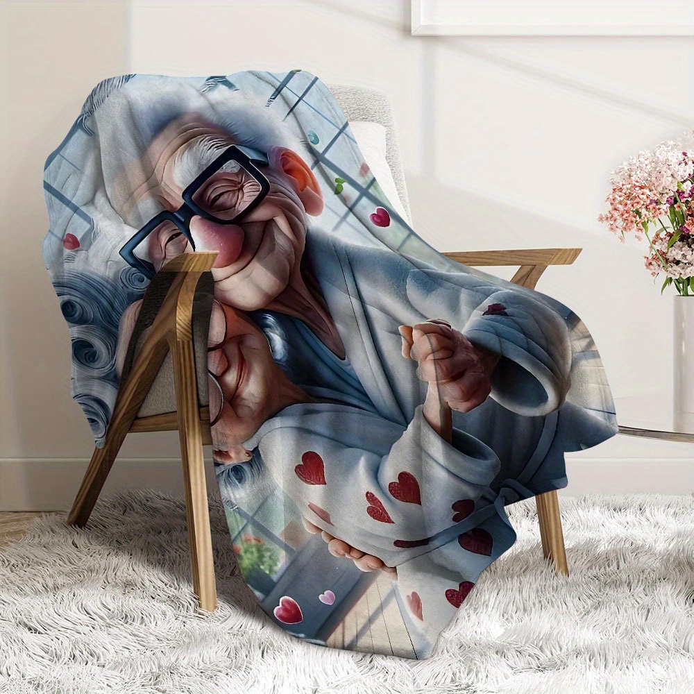 1pc cozy flannel fleece blanket with elderly dancing grandparents   warm   throw for sofa office bed camping travel multipurpose gift hypoallergenic machine washable     polyester 200 250gsm details 7