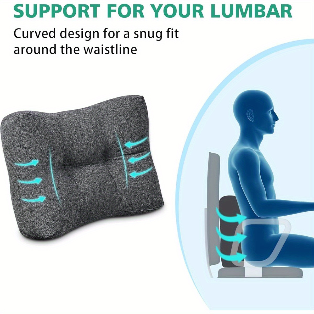 lumbar support pillow for office chair back support pillow for back car chair and couch 17 5 x 11 5 x 5 5in charcoal 2 1   shredded   supportive back support pillow   durable fabric back support pillow for chair Product details 3