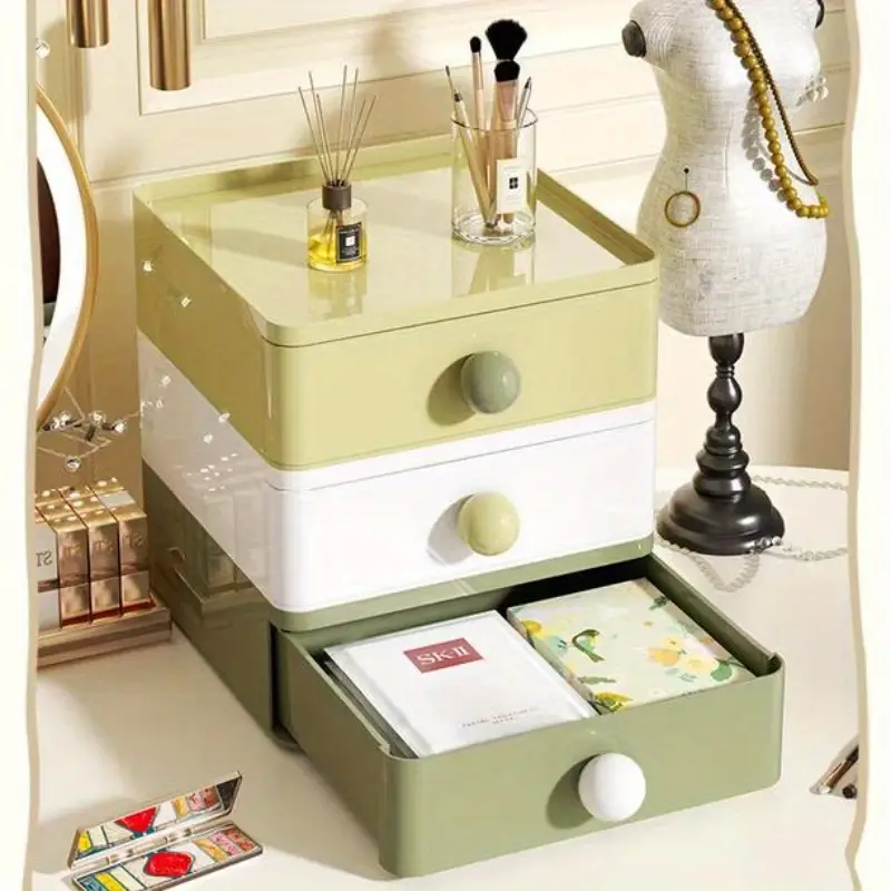 dopamine desktop storage box stackable stationery and miscellaneous organizer cosmetic storage organizer box lipstick light beige skincare rack suitable for vanity office bathroom storage organization home desk and drawer organizer Product details 5