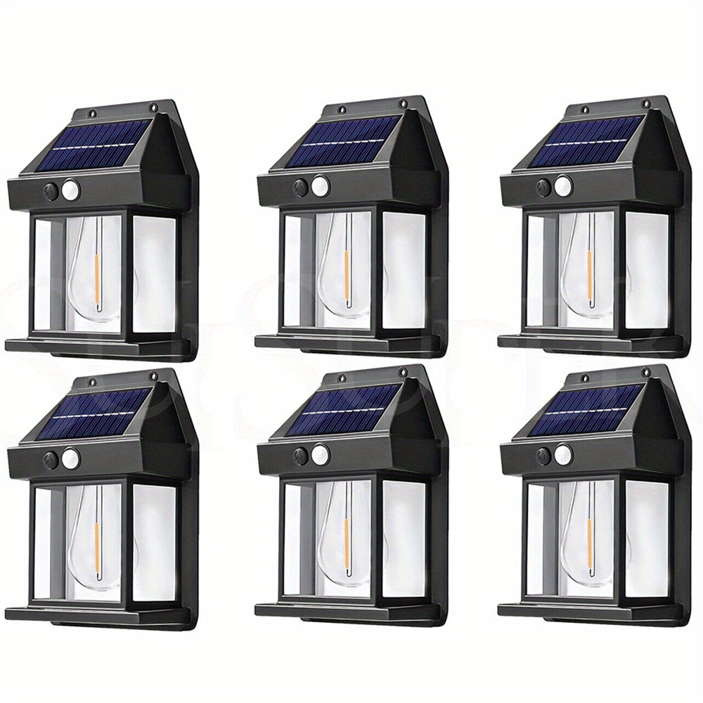 TEMU 2pcs 4pcs 6pcs Solar Powered Led Wall Lights, Warm White Solar Lantern Lights, Dusk To Dawn, Motion Sensor, Lithium Battery, Outdoor Garden Yard