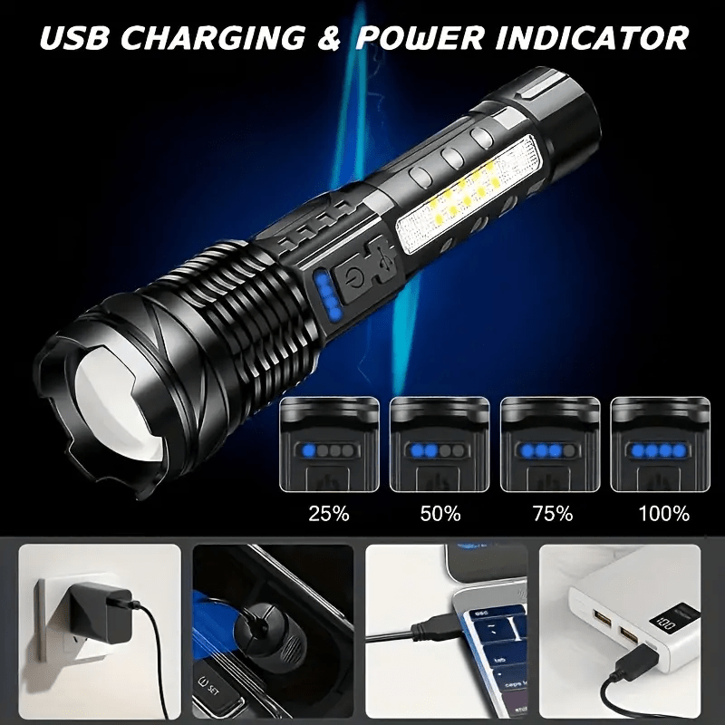 Ultra-Bright LED Flashlight with Adjustable Torch and COB Side Light