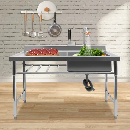 kitchen standing stainless steel thickened commercial sink prep table with faucet