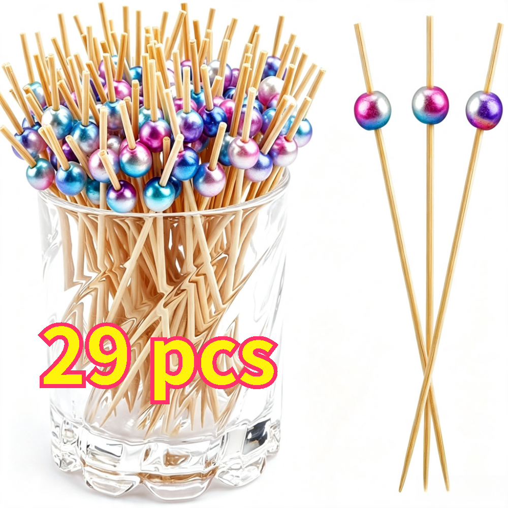 TEMU Set da 29 stuzzicadenti in bamb羅 con perline sfumate, stuzzicadenti di per antipasti, bevande, frutta, salumi, accessori per guarnizione a di ,