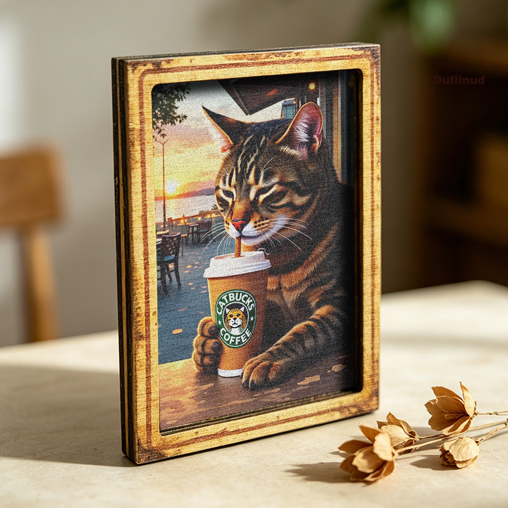 TEMU Cute Wooden Fridge Magnet, Mini Decorative Plaque, Cartoon Kitten , Warm Cafe Style Fridge Sticker, Suitable For Kitchen Refrigerator Door