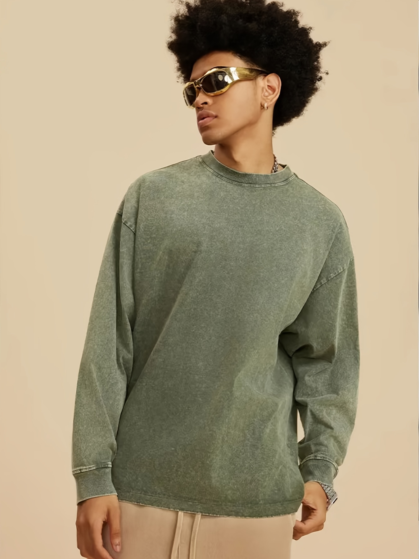 mens heavyweight 250gsm vintage washed long sleeve t shirt - Temu