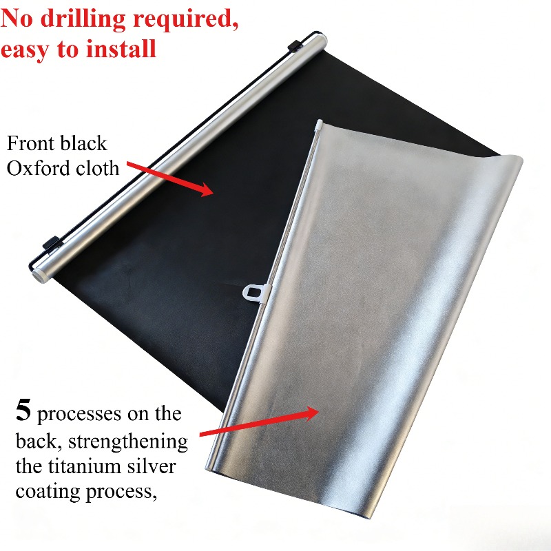 1pc roll up blackout sun shade curtain no drill installation uv and ir protection adheres to glass surface oxford cloth material black and silvery full blackout   touch retractable mechanism     suitable for  