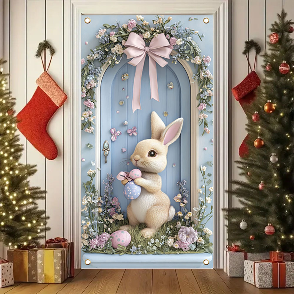 

2d Door Banner 1pc Easter Bunny & Eggs Door Cover Decoration, Polyester Multipurpose Flag, 35.4x70.8inch, No Electricity Needed, With Ideal For Holiday & Easter Celebrations