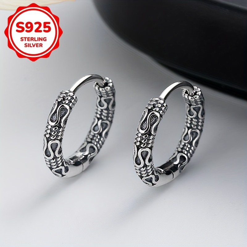 TEMU Une boucle d'oreille argentée en S925 d'une époque révolue, parfaite comme cadeau de bijoux unisexe