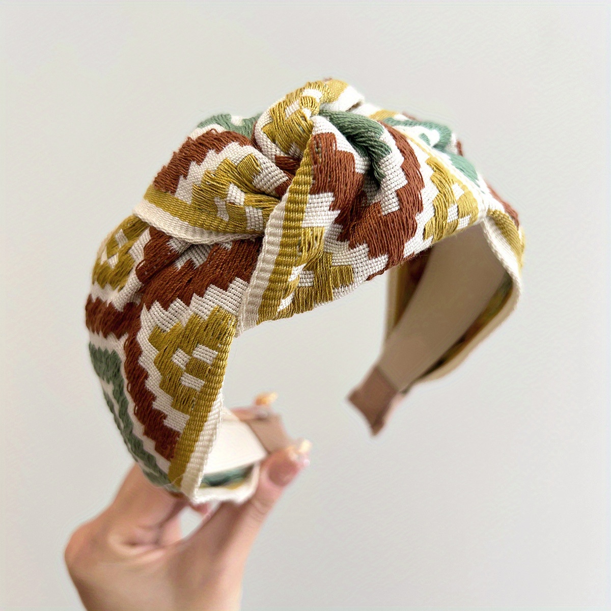 Image of Bohemian Style Headband, High-end Versatile Fabric Headband, Ethnic Chic Korean Style Wide-brimmed Hair Hoop, High Crown Hair Accessory For Women