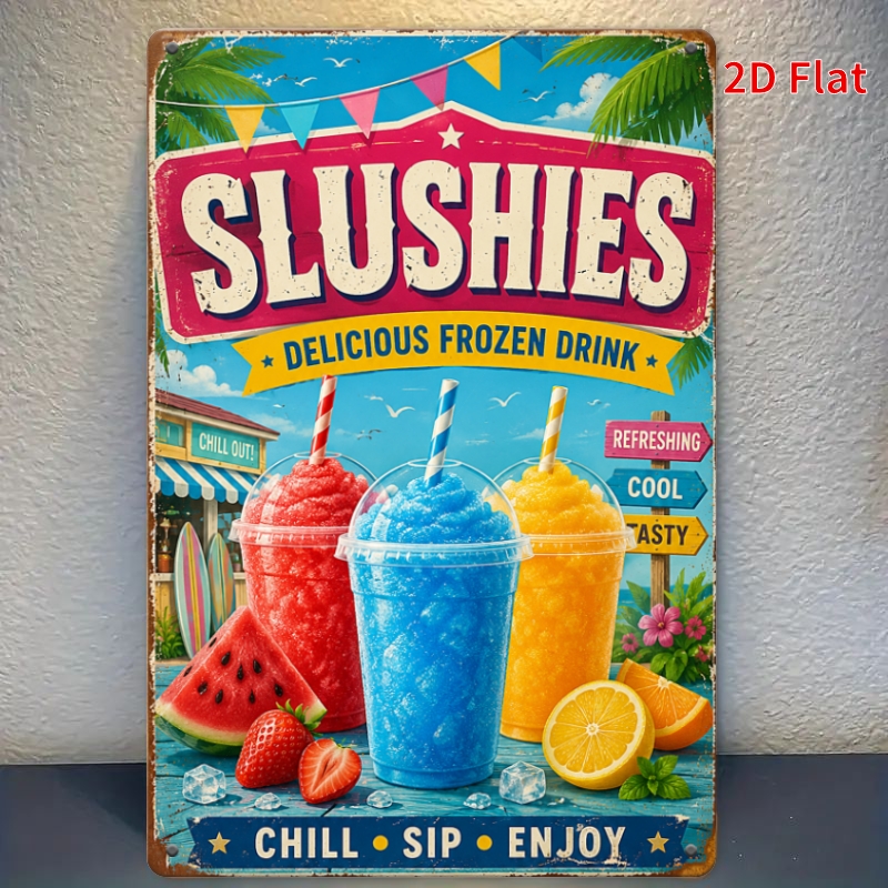 TEMU 2d Flat, [2dflat], 1pc 30x20cm- Drink Sign, Retro Summer Beach Metal Wall Plaque, Ice Snack Bar Patio Wall Decor For Beverage Store Owners, 2d