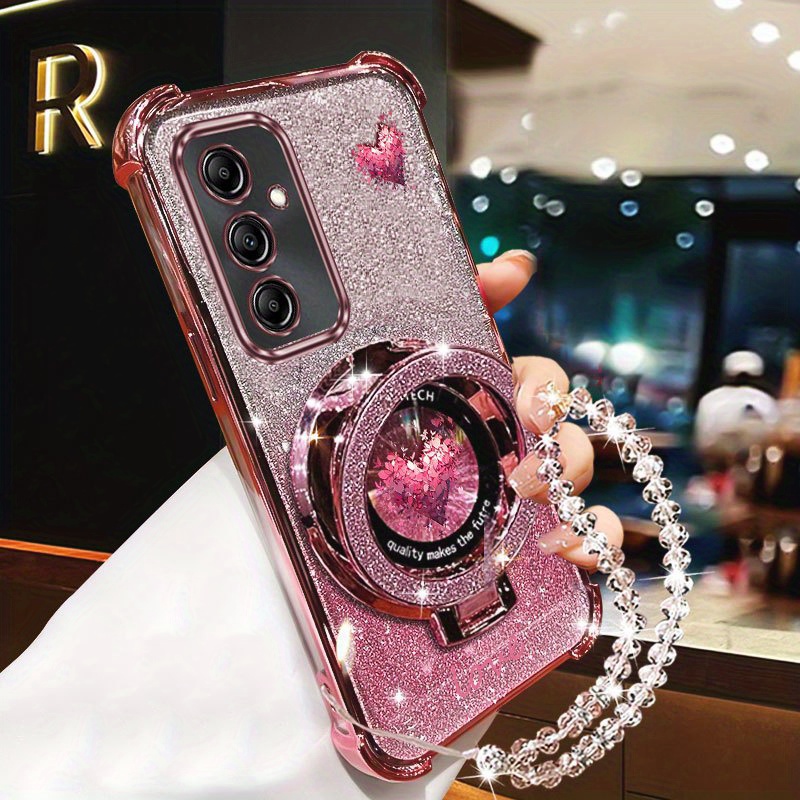 TEMU Coque de téléphone - A14 5G Antichoc PC Cristal Rhombus Lanyard Support Téléphone Coque Compatible avec Samsung Galaxy A14 5G Cœur Support
