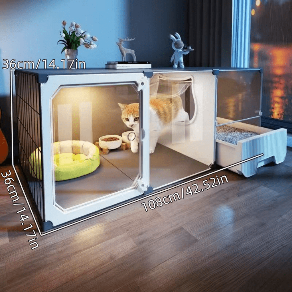 Expandable Horizontal Cat Playpen Crate with Elevated Platform