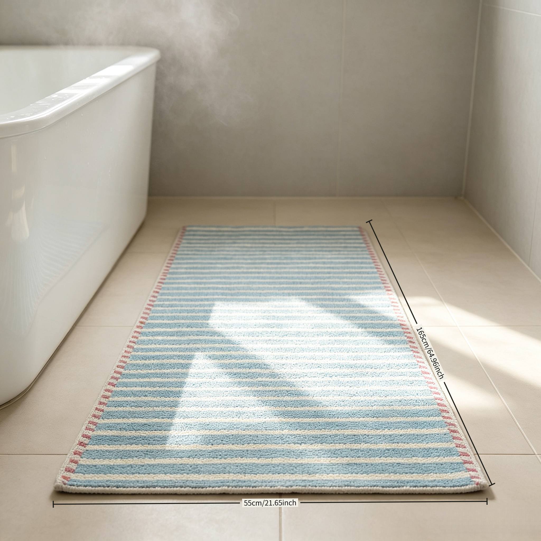 TEMU 1pc And White Striped Imitation Cashmere-style Short-pile Floor Mat 2d Flat Thickened Quick- Mat For Bathrooms, Bedrooms, And - Durable Indoor