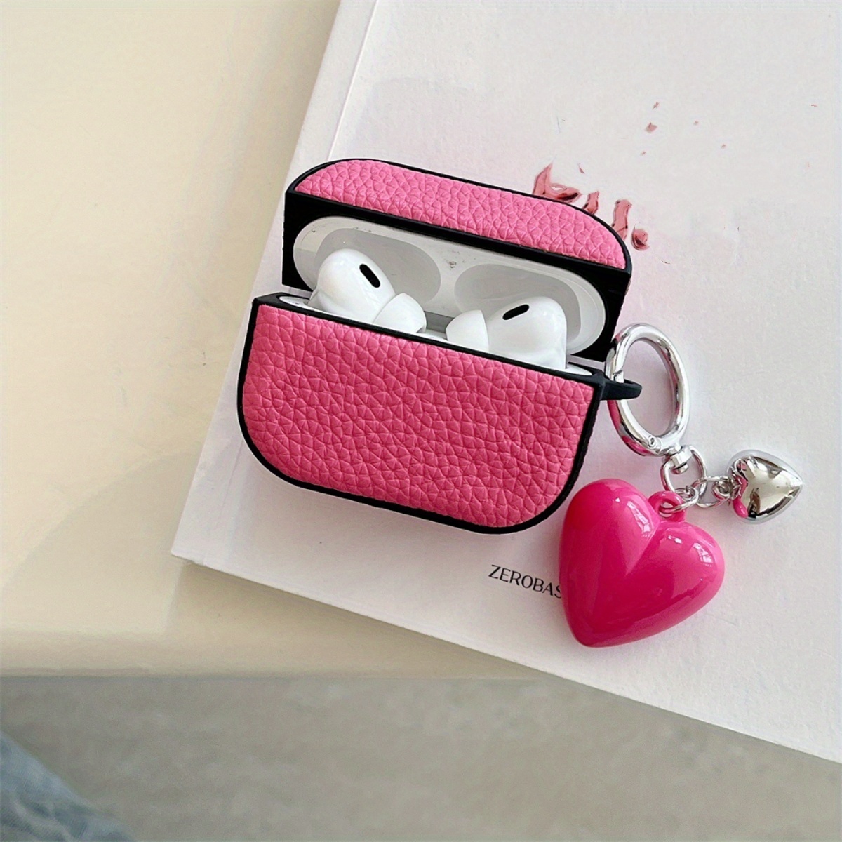 Cute Mini Earphone Case with Heart Charm, Black, Pink, Rose Red Anti-Drop Earphone Cover, Compatible with AirPods 3/4/Pro 2 Earphone Pouch