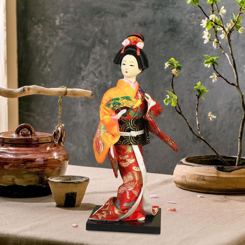 Poupée Japonaise Geisha En Kimono - 27.9 Cm, Faite Main En Bois Et Résine, Décoration Bureau Ou Cadeau - 3