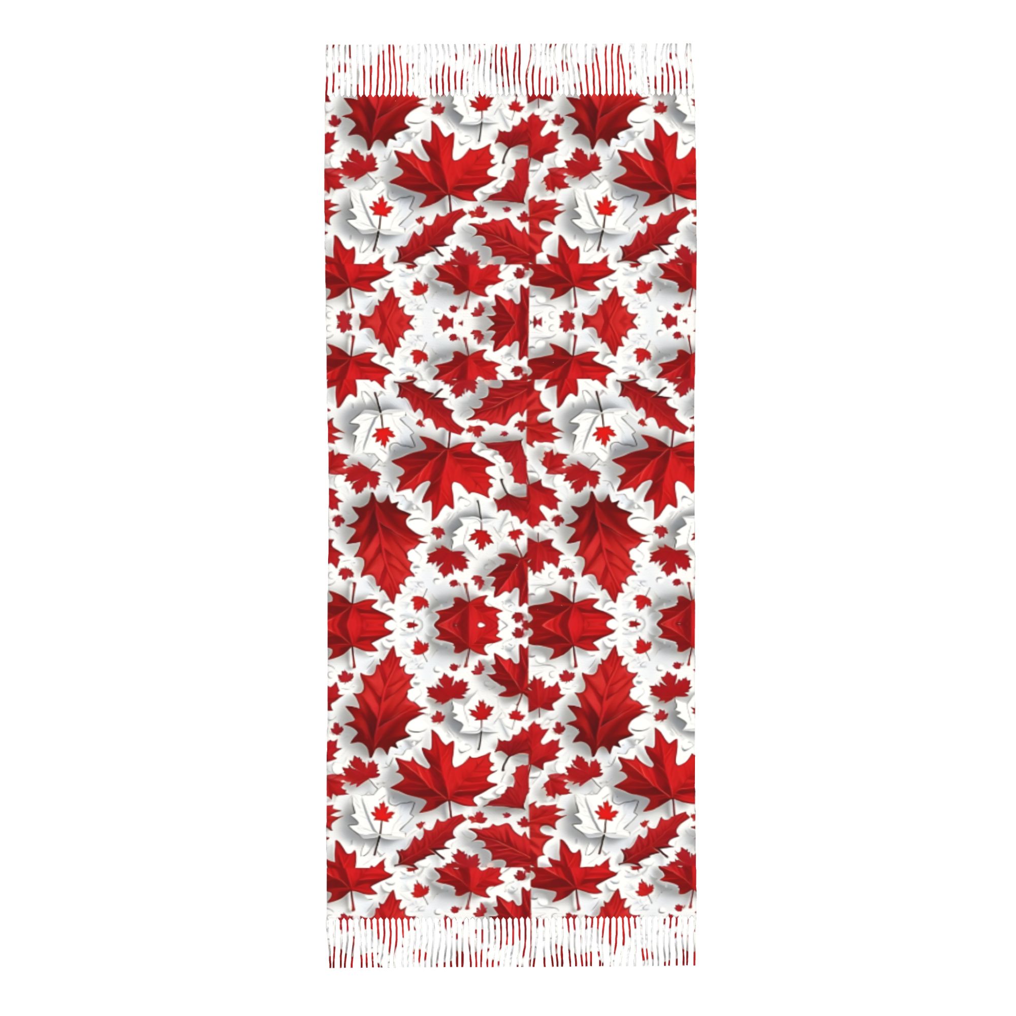 TEMU 1pc Of A Red And White Autumn Shawl Featuring A Leaf Design, Perfect For Winter. A New Arrival Ideal For Thermal And Makes A Great Birthday Gift