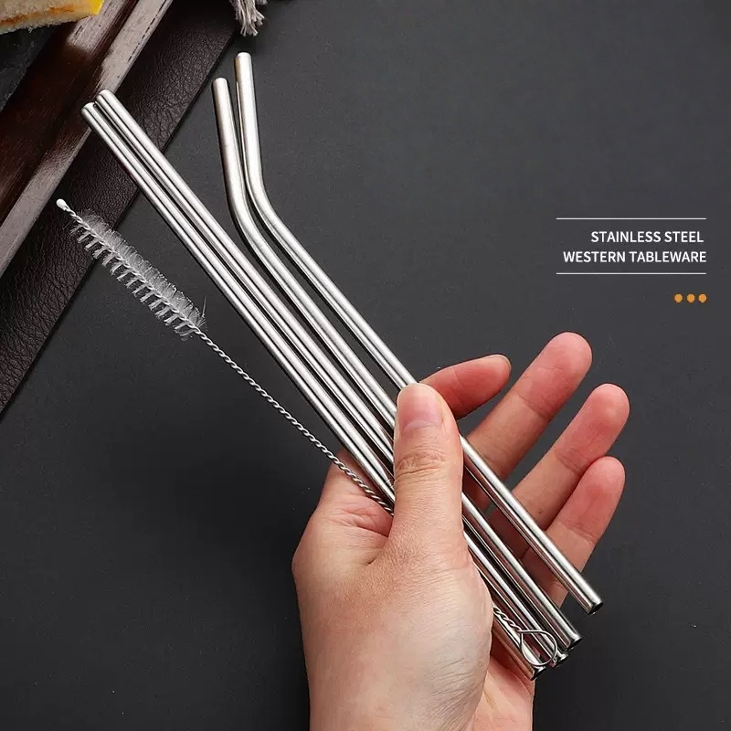 TEMU 5pcs Reusable Straws, Sturdy Bent Drinking Straws Made Of Stainless Steel, Food-grade , Suitable For Juice, Smoothies, Bubble Tea, Coffee, And