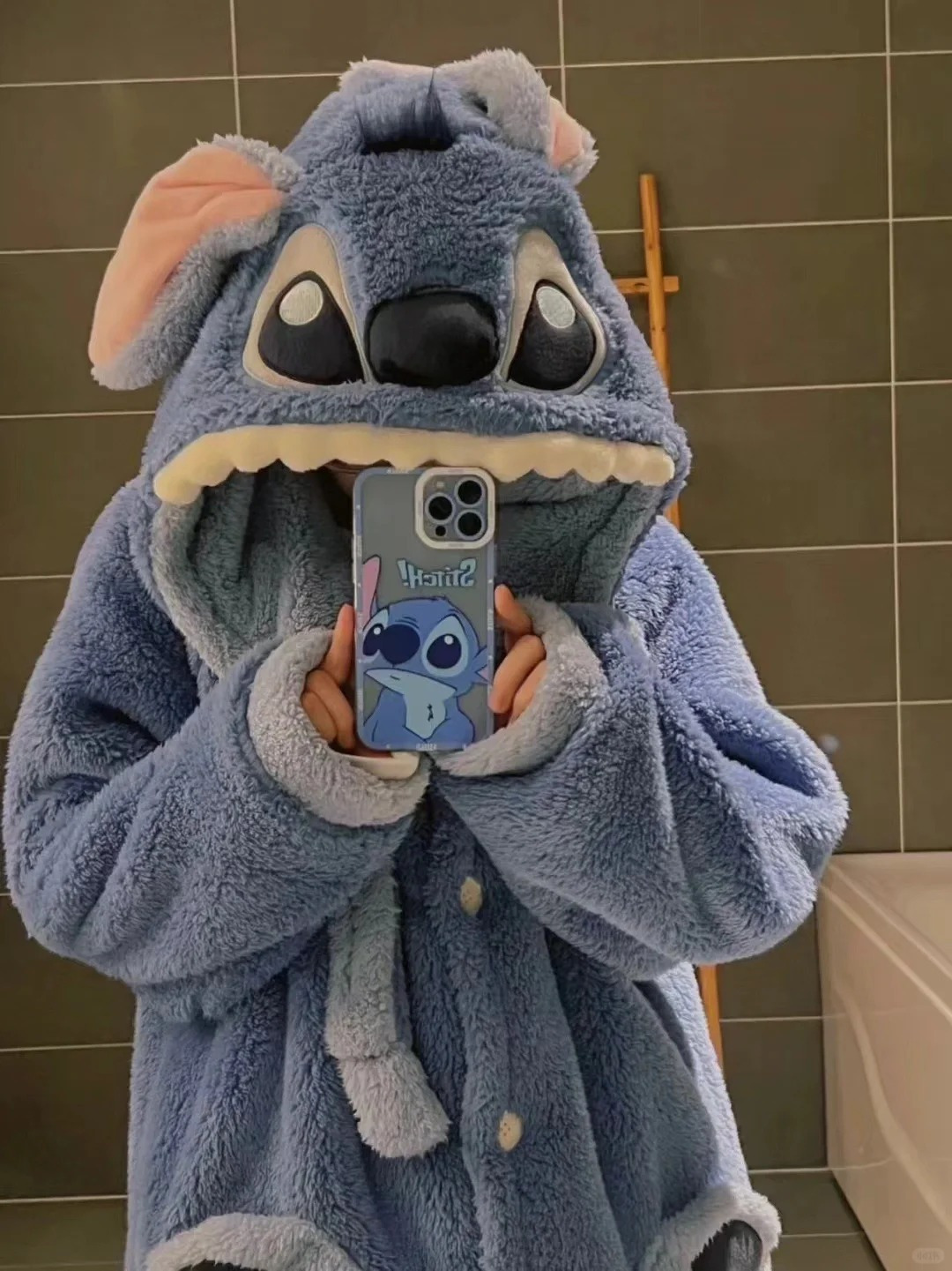 Stitch Winter Sleepwear - Plush Fleece Nightgown with Stitch Face & Stitch Ears, Cozy Long Robe for Women & Men, Soft Warmth for Cold Nights, Cute Sleepwear, Comfortable Loungewear, Durable Loungewear, Loungewear, Playful Design, Durable Material