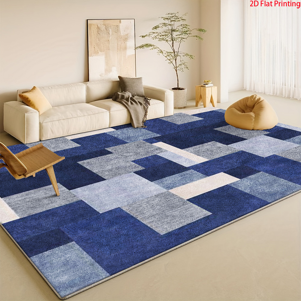 TEMU Living Room Large Area Rug, Area Rug, Bedroom Decorative Rug, Rectangular, Square Floor Mat, Modern Oriental Multicolor, Rug With Geometric Blue