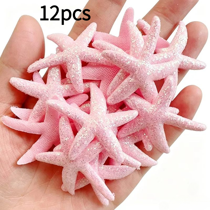 TEMU 12pcs 1.37inch Resin Starfish, Iridescent Sequin Jewelry Accessories, Mini Decorations, Suitable For Diy Hair Clips, Bags, Home Rooms, And Party