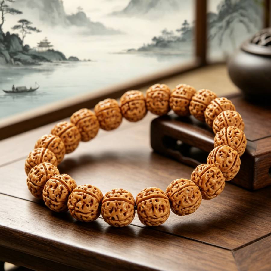 Bohemian Style Rudraksha Bead Bracelet, Handmade Natural Stone
