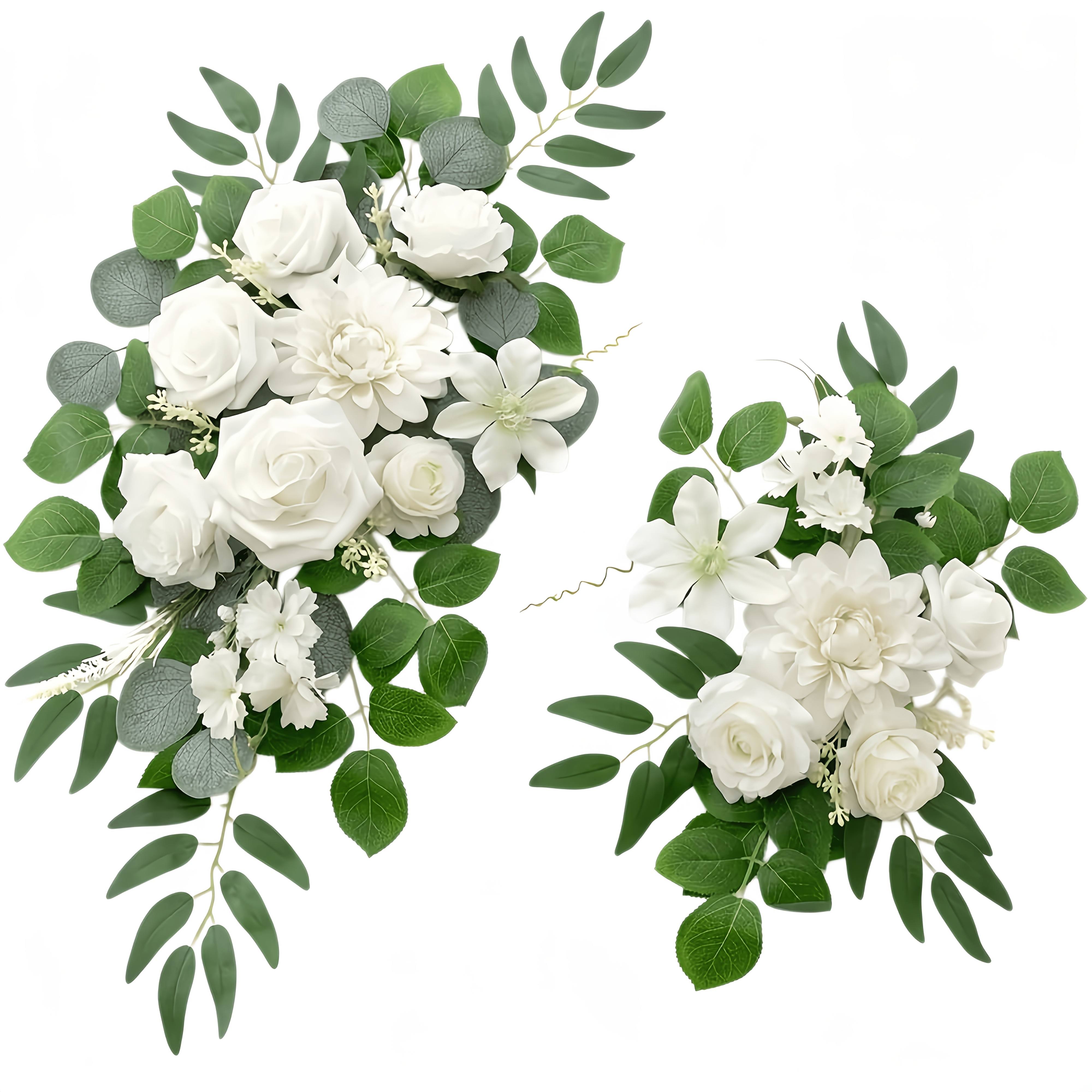 TEMU 2pcs Set Of Luxury Oversized Classic White Rose Eucalyptus Leaf Vine, Elegant Wedding Aisle Decor, Suitable For Ceremony Passage, Archway,