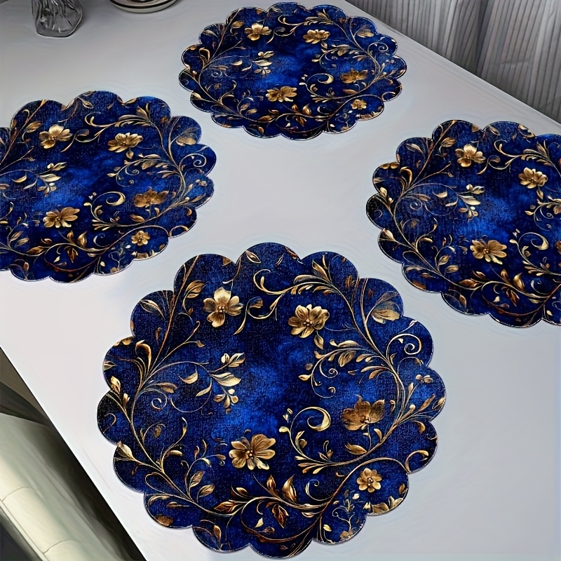 4 Blue And Round Dinner Plates- 15-inch , Ideal For Dining, Party Decor, Kitchen Decor, Hand Wash, Round, Perfect For Thanksgiving