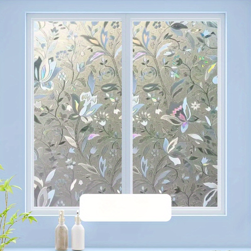 A Stylish Tulip-patterned Window Privacy - Self-adhesive Or Non-adhesive, Features A Transparent Yet Opaque Design, Made From Thick Pet/pvc, And Is Easy To Apply And Remove
