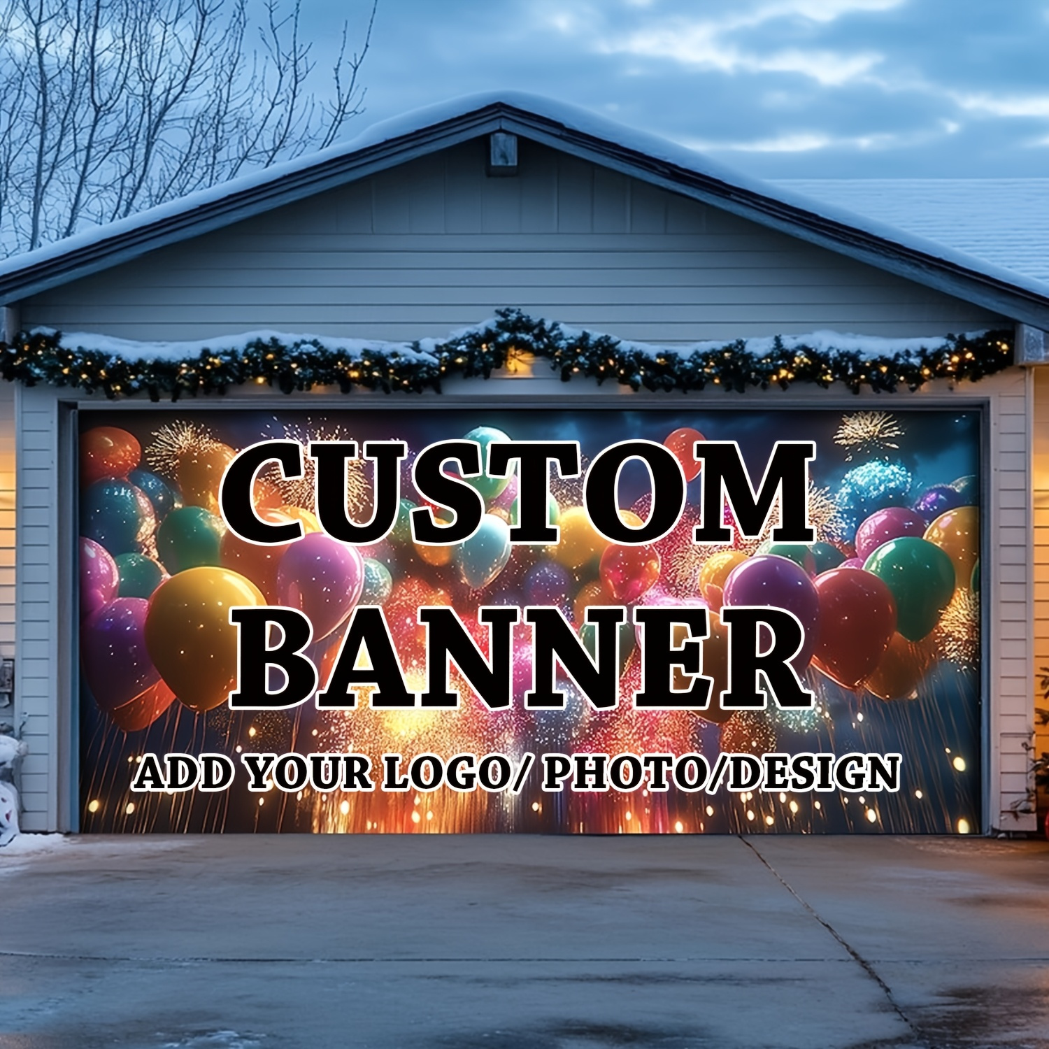 Image of Custom 13ft X 6ft Garage Banner- Versatile Door Curtain For Parties, Weddings, Festivals, Gatherings- Durable Fabric, Easy To Hang Indoor And Outdoor