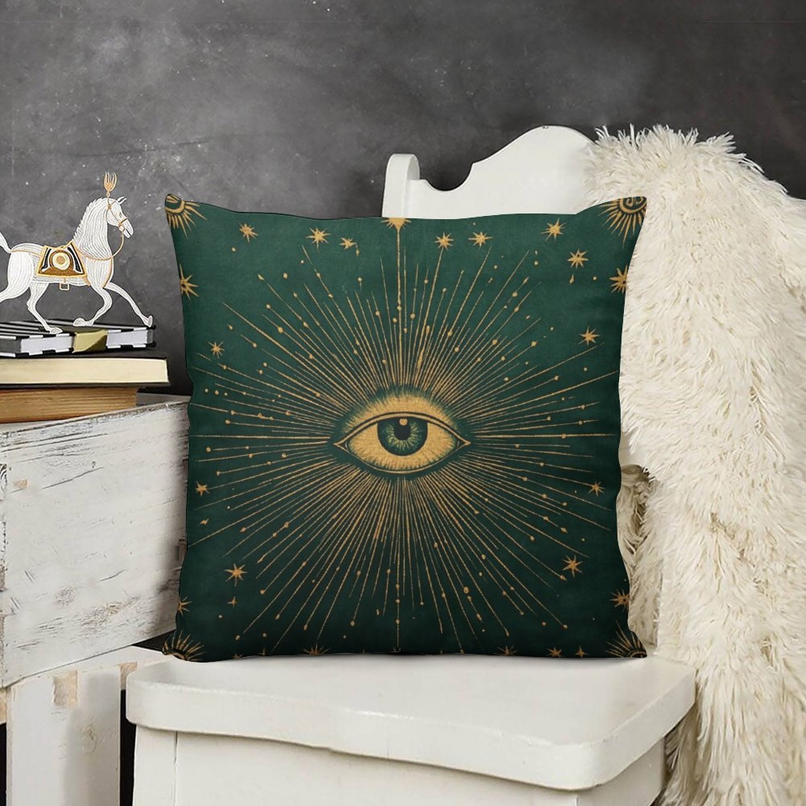 TEMU 45.72x45.72cm -themed Pillow Cover - Soft Plush, Zipper Closure, Machine Washable - Green And Golden Eye And , Perfect For Living Room, Bedroom,