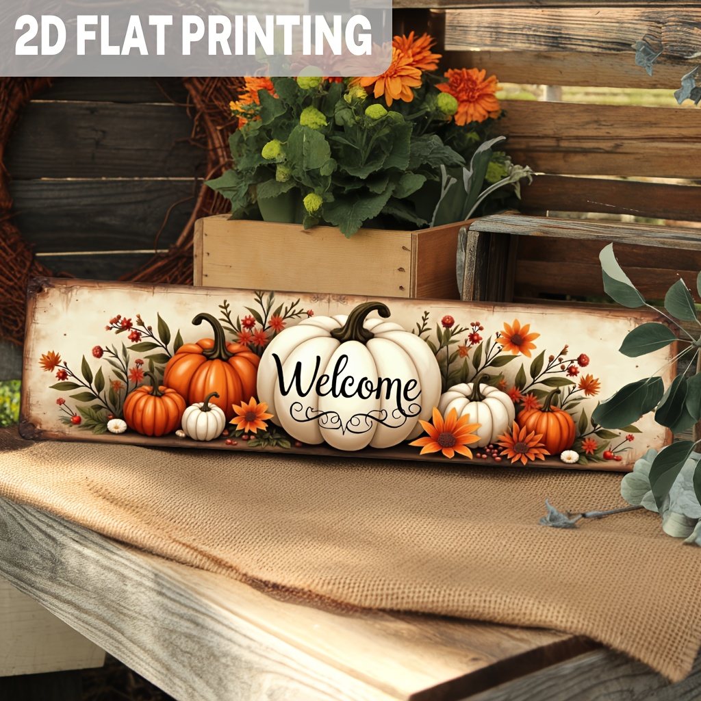 TEMU Plaque Murale Décorative en Bois "" Style Ferme Rustique, 1 pièce, Plat 2D - Décoration Vintage de Récolte d'Automne, Motif Citrouille, Feuilles