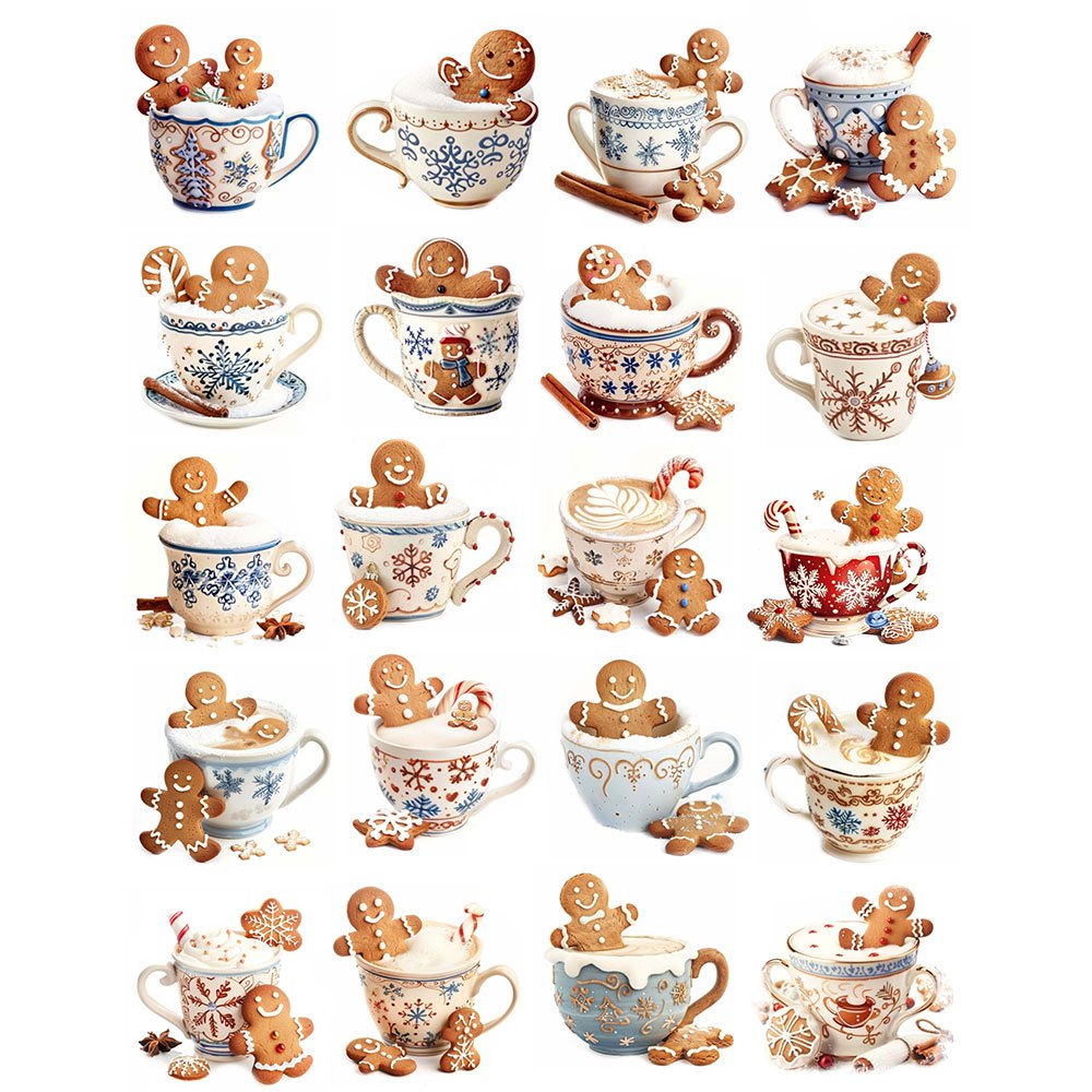 Sticker Pack For Christmas Gingerbread Man Coffee Mugs, , Suitcase Aesthetic Decorations, Craft Items, Laptop, Diary, Photo Album Stationery Additions