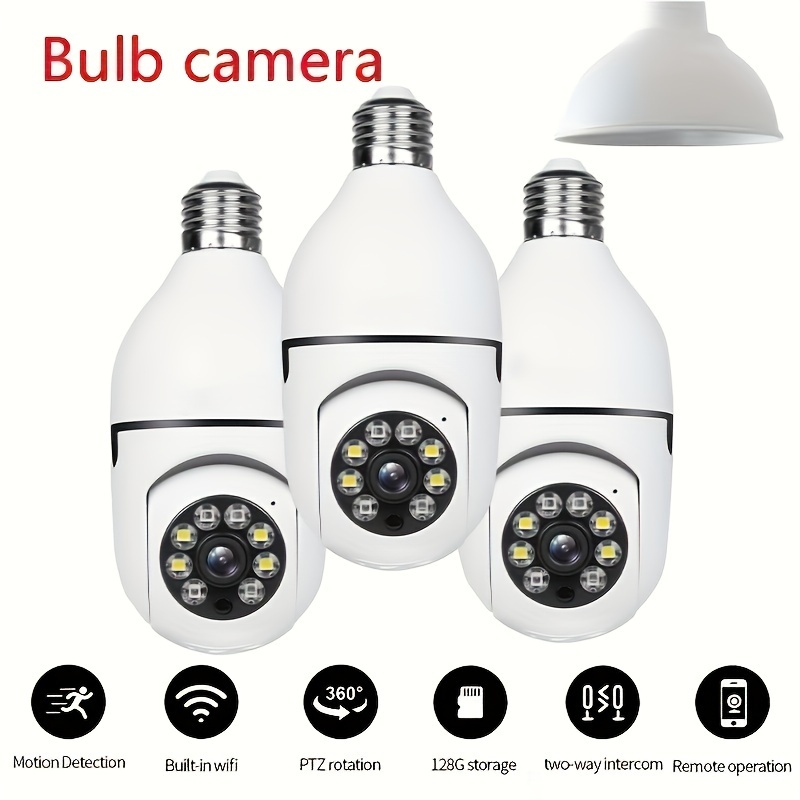 Cámara de seguridad estilo bombilla, 1 pieza, cámara doméstica inalámbrica WiFi, vigilancia interior PTZ 360°, calidad de imagen nítida, 2.4GHz, compatible con visión nocturna en color, audio bidireccional, seguimiento automático y detección de movimiento, base de rosca E27, la elección ideal para