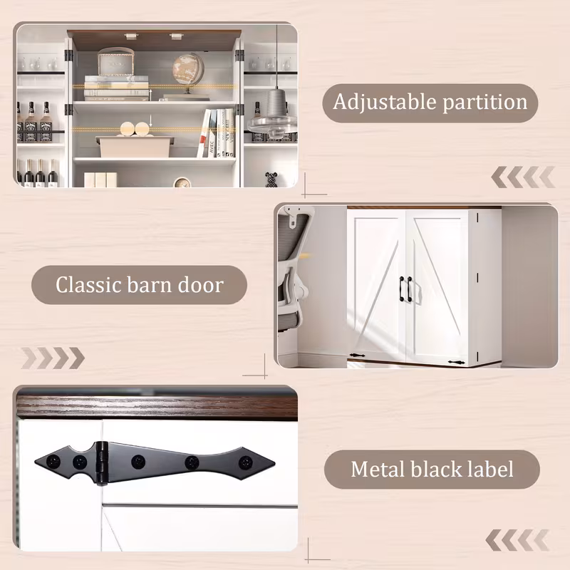 Farmhouse Tall Pantry Storage Cabinet - Freestanding Wood Cabinet with Adjustable Shelves, Brown
