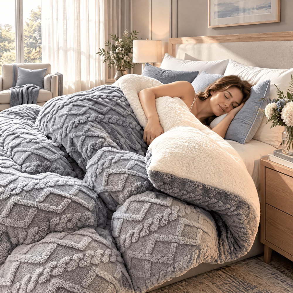 Image of Must-have Thickened Milk Velvet & Velvet Comforter Inner For Autumn And Winter, Oversized Quilted Soft Winter Comforter, Cozy Warm Throw Blanket Bedding For Home And Hotel, Ideal Holiday Gift