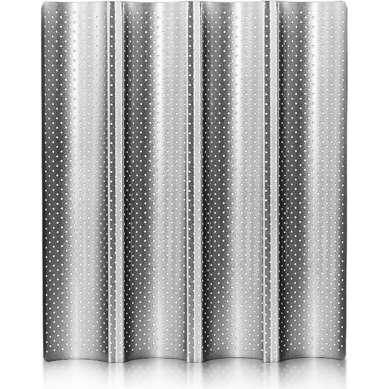 Professional Stainless Nonstick Perforated French Bread Pan - Heavy-duty 15x13 & 15x6.3 Inch & Dishwasher Safe Baguette Mold, Baking Tray With Airflow Design For Homemade Bread, & Clean (403 Grade)