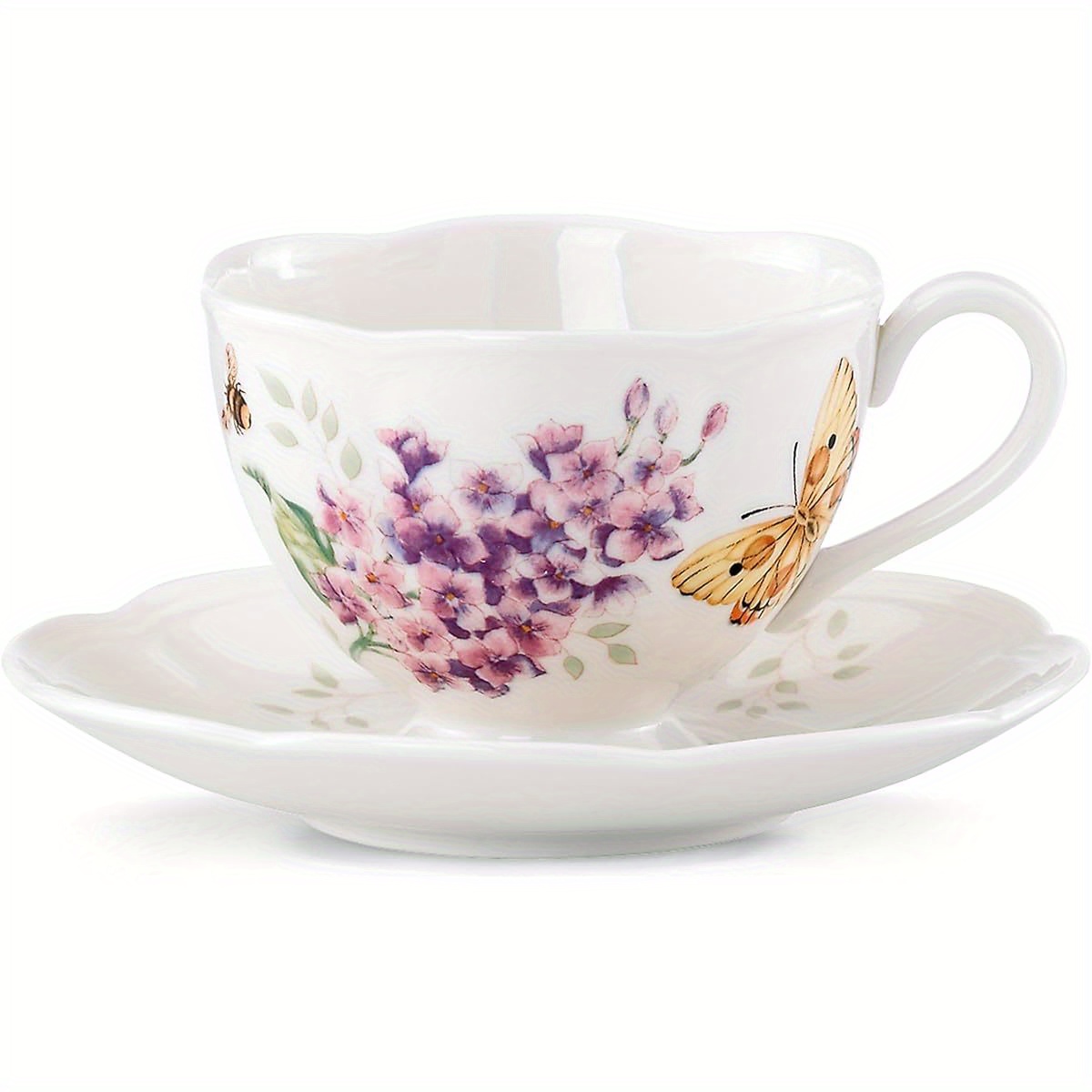     orange  -ounce porcelain cup and saucer set - elegant   with purple flowers & green leaves, durable & easy-clean,   coffee, tea, or desserts, ideal for home or restaurant use, coffee cup set|floral pattern cup|durable porcelain, coffee cup Product details 0