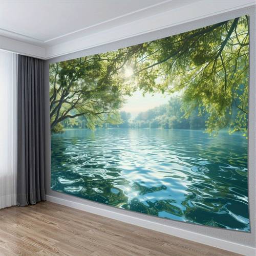 1 lake style tapestry turquoise with foliage lake reflection self peel stick backing no for home party durable